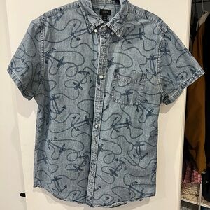 J. Crew Blue Casual Button Down Shirt with Artistic Pattern